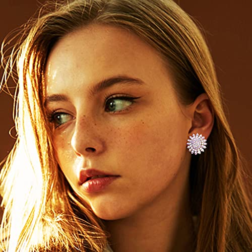 Clip On AB Iridescent Crystal Earrings Women- PeriFairy Multicolor Sunflower Non Pierced Prom Gold Jewelry3