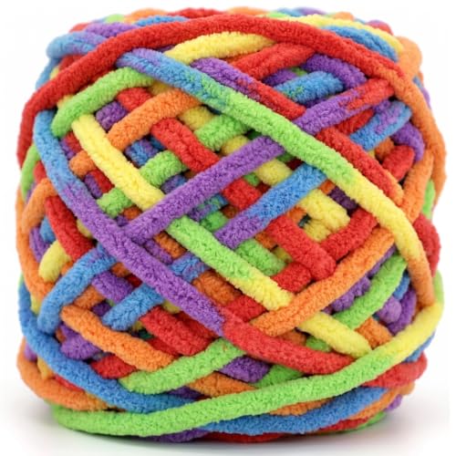 Image of Chunky Chenille Yarn for Crocheting,Bright Rainbow Fluffy Velvet Plush Yarn Thick Soft Chunky Chenille Yarn Baby Blanket Yarn for Crocheting Knitting Beginners 100g(Bright Rainbow 02)