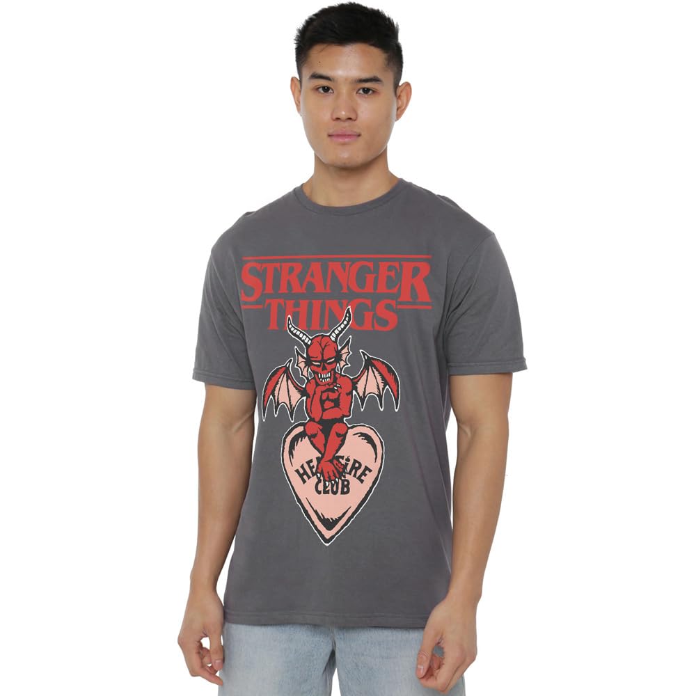 Stranger Things Hellfire Heart Unisex T Shirt, Charcoal, XXX-Large