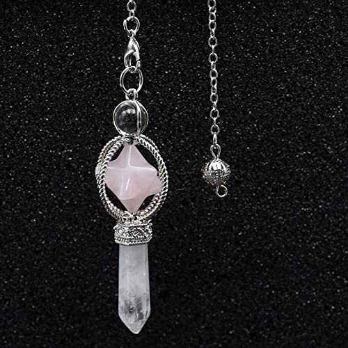 Raumdekoration Runde Perle Merkaba Wünschelrutenpendel Quarz Naturstein Weiß Rosa Kristall ReikiPendule Anhänger Pendel (Color : Pink Crystal)