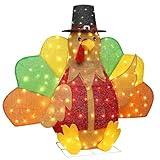 48Inch Lighted Turkey Outdoor Christmas/Thanksgiving Decorations Turkey Light for Fall Harvest Halloween Decor Fall Decorations Outdoor Decor Christmas Holiday Yard Lighted Turkey Party