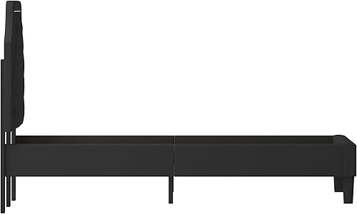 Miniatura 7 de Flash Furniture - Base de cama Brighton con tapizado de tela negra y diseño capitoné, tamaño Queen Negro