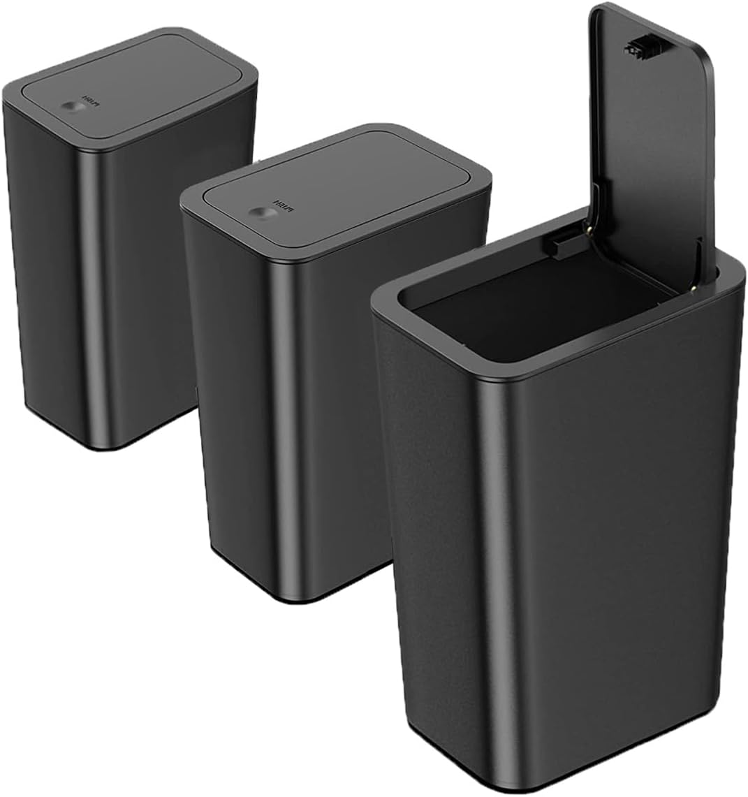 3 PCS 10 L / 2.6 Gal Garbage Can with Pop-up Lid.Small Trash Can with Lid, Waste Basket for Kitchen, Bedroom, Office，Bathroom. BK-3pcs