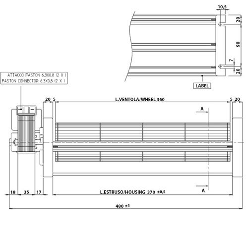 Easyricambi EMMEVI FERGAS 153502 - Motor ventilador tangencial de 480 mm - Boquilla 370 x 44 para estufas de pellets