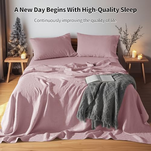 Image of LBRO2M 100% French Pure Linen Sheet Set 4Pcs, 16 inch Deep Pocket Full Size