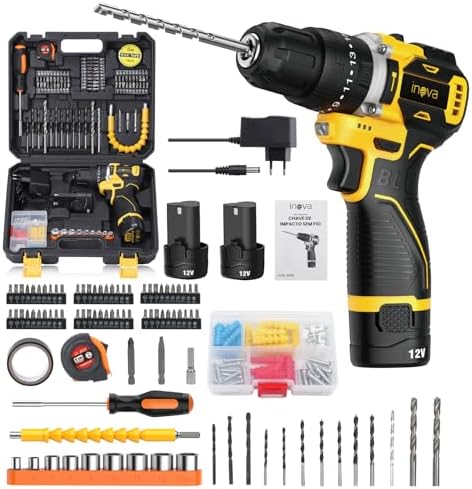 Parafusadeira e Furadeira à Bateria 12V, Kit Parafusadeira com 2 ...
