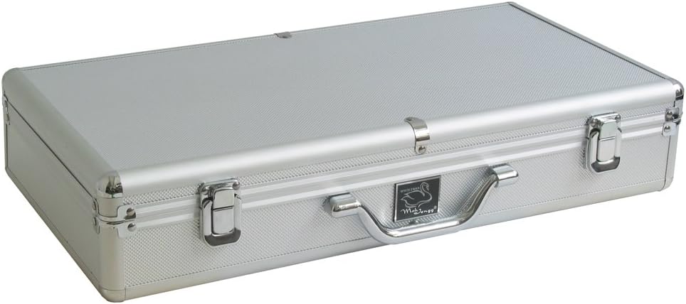 Set - White/Burgundy Tiles, Classic Pusher Arms - Silver Aluminum Mahjong Case