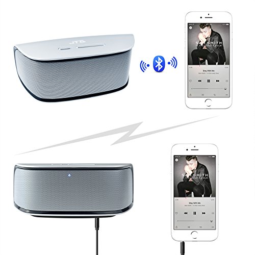 Jtd Wireless Stereo Music Speaker Bluetooth Wireless Speaker, High Definition Audio, 10W Two Acoustic Drivers, Rechargeable Battery (Silver) #TOP2