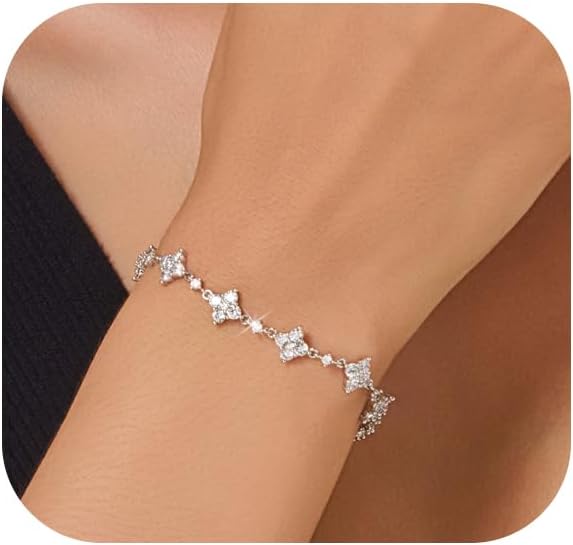 Dainty Gold Silver Bracelet for Women Trendy Non Tarnish 14K Gold Plated Cubic Zirconia Bracelet Simple Butterfly Flower Cubic Zirconia Bracelets Jewelry Gift for Women