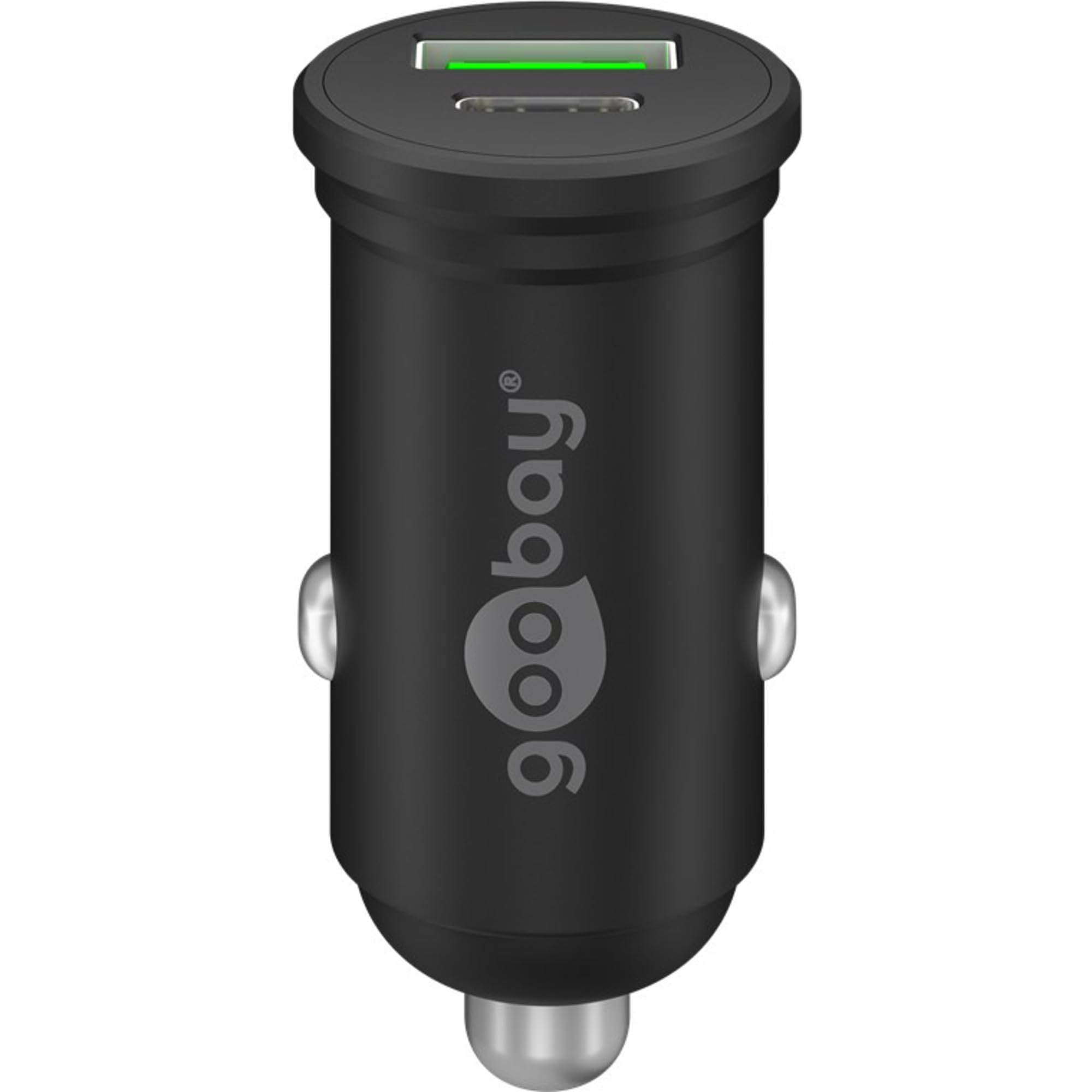 Goobay 61739 - Caricabatteria da auto Dual USB, ricarica rapida, USB 3.0 e USB-C/adattatore accendisigari per auto con erogazione di potenza 45 W a 12-24 V