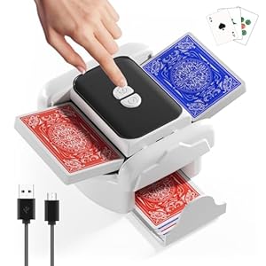 snookids® Kartenmischmaschine Elektrische Mischmaschine für 1–2 Decks Auto & Manueller Wiederaufladbar 2000mAh Geräuscharm für Poker UNO Blackjack Skip-BO Phase 10 Texas Hold'em Weihnachten Geschenke