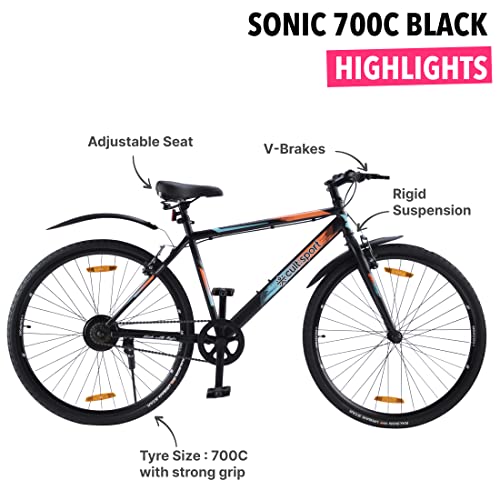 Image of by Cult Sonic 700 C Black Single Speed City Bike, Cycle /Bicycle with Free Cycling Event & Ride Tracking App (19 Inch Frame, Ideal for 15+ Years)