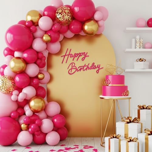 Image of TONIFUL Happy Birthday Sign for Backdrop - Glitter Hot Pink Felt Banner - Includes Dot Glue - Perfect for Birthday Party Backdrop,Wall Decor,Balloon Arch,Photo Background