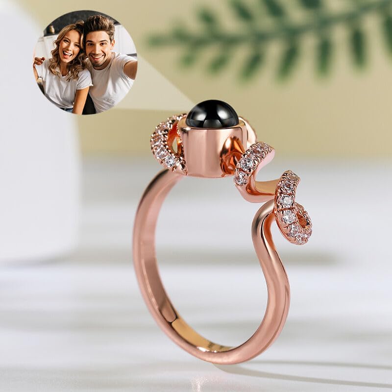 PEIMKO Personalized LOVE Photo Projection Ring for Women 925 Sterling Silver Ring with Picture Inside Custom Jewelry Birthday Memorial Customized Gifts for Mom
