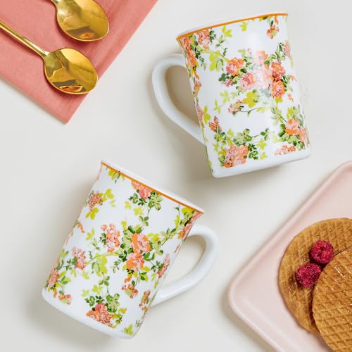 Image of Larah by BOROSIL 350ml x 2pc Opalware Amora Tea /Coffee Mug Set, Microwave & Dishwasher Safe Embossed Design Crockery Ideal for Daily Use & Gifting