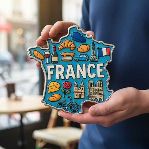 Image of Souvenir Fridge Magnet | 4x3 Inch Collectible Travel Decor | Strong & Durable Refrigerator Magnet with Iconic Landmarks for Travelers (France)