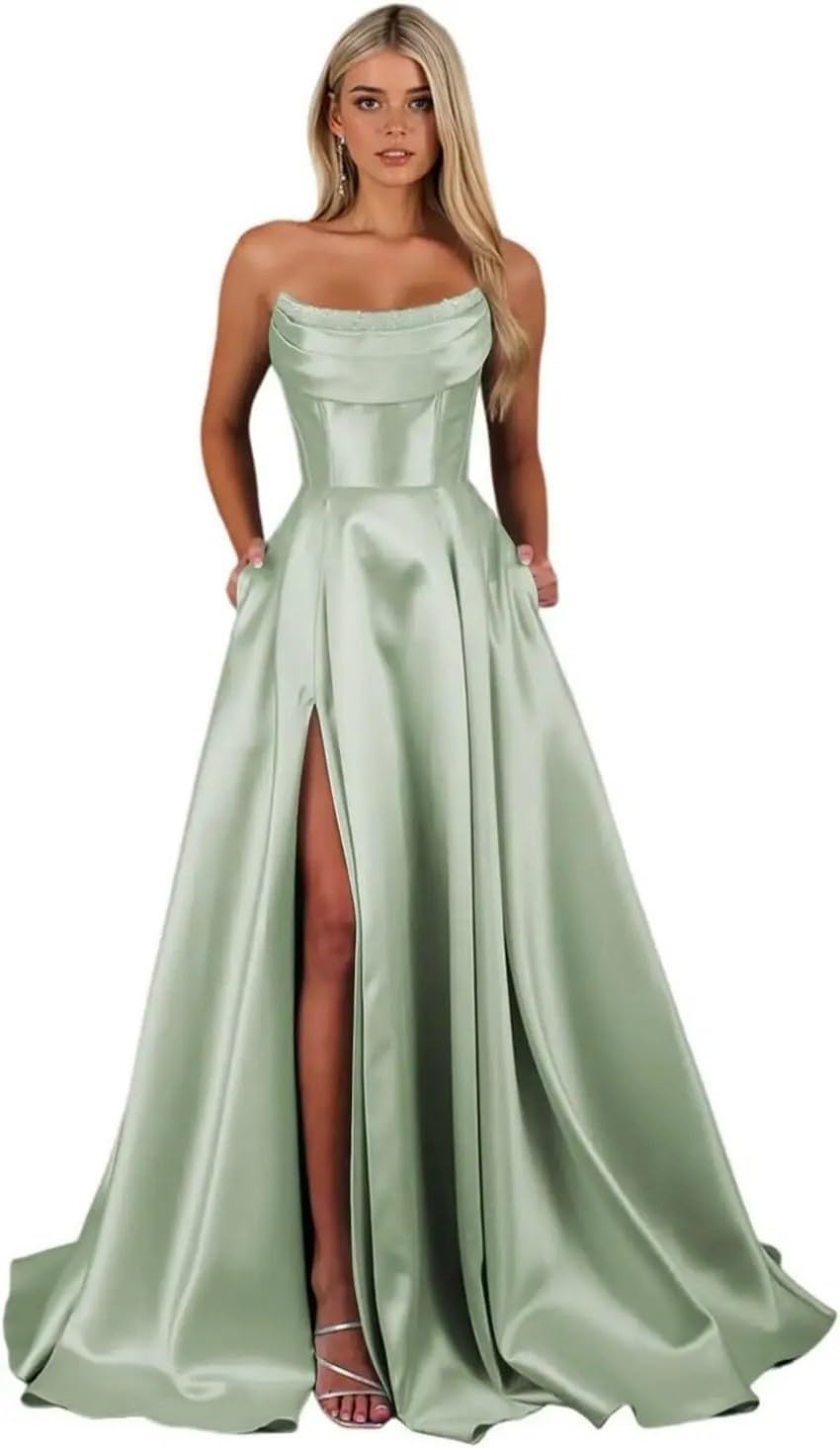 Vestido de satén para dama de honor, boda, fiesta de graduación | Satén, vestido de fiesta, vestidos de dama de honor