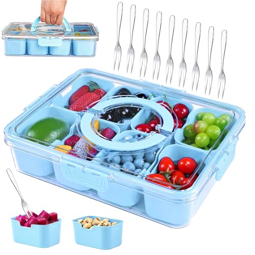 TZEKING Snackschale,Snackbox mit 8 Fächern,Snackteller mit Deckel,Snack Aufbewah