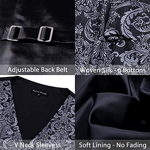 Image of Barry.Wang Men's Suit Vest Formal /Leisure Paisley Jacquard Silk Tie Pocket Square Waistcoat Set Wedding 5PCS