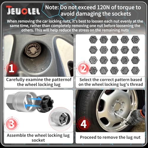 Image of 22PCS Wheel Locking Nut Key Kit Compatible with Audi 2002-2012 | Wheel Lock Nut Socket Adapter Set, Anti-Theft Lug Removal Tool, Anti-Theft Screw Remover, Repair Tool, Tyre Fitting, garage