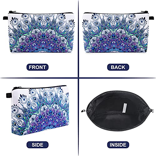 Image of MAGEFY Makeup Bag, 2 Styles Travel Cosmetic Bag for Women Cosmetic pouch Elegant Blue Patterns Zipper Pouch Waterproof Makeup Pouch Cute (2 Packs, Peacock feather + Mandala pattern 0179)