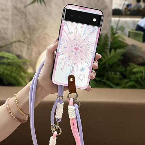 Phone Case Compatible with Google Pixel7, TPU Diagonal protective Lanyard Design Necklace Cartoon Silicone Crossbody Durable Ful