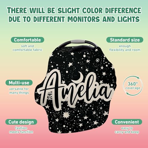 Image of Custom Name Car Seat Canopy - Baby Car Seat Covers, Infant Stroller Cover, Black Pattern Carseat Canopy Christmas Birthday Gifts for Girls and Boys