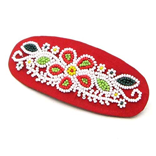 Handmade Beaded Hair Barrette, Seed Beads Native American Style Hair Clip, Beaded Hair Band for Women, One of kind Indian fashion Jewelery. (Red Embroidery)