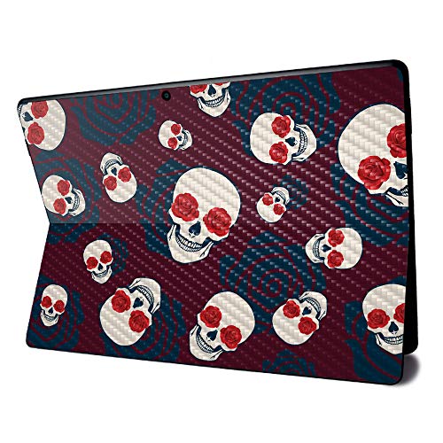 Image of MightySkins Carbon Fiber Skin for Microsoft Surface Pro X - Skulls N Roses | Textured Carbon Fiber Finish | Easy to Apply, Remove, and Change Styles | Made in The USA