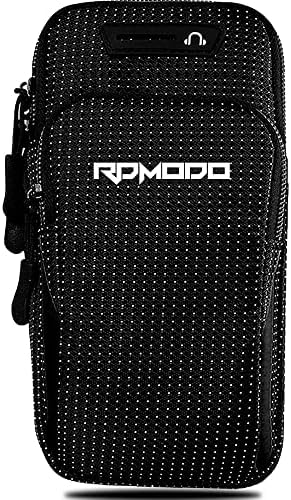 RDMODO Running Armband Phone Holder, Water Resistant Arm Bands for iPhone Samsung LG Card Keys, 2 Pockets Plus Size Elastic Band Phone Pouch for Running Exercise Gym Walking Women Men Under 7.5 Inch