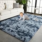 TWINNIS 4x6 Large Shag Area Rugs for Living Room Bedroom, Tie-Dye Blue Grey Indoor Super Soft Fuzzy Plush Rugs, Upgrade Anti-Skid Modern Rugs Fluffy Carpets for Kids Room Nursery Home Decor