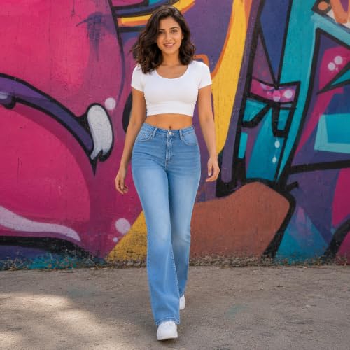 Image of THIRD QUADRANT Women's Wide Leg Fit Mid Rise Jeans || Bootcut Jeans || Wide Leg || Bell Bottom Jean