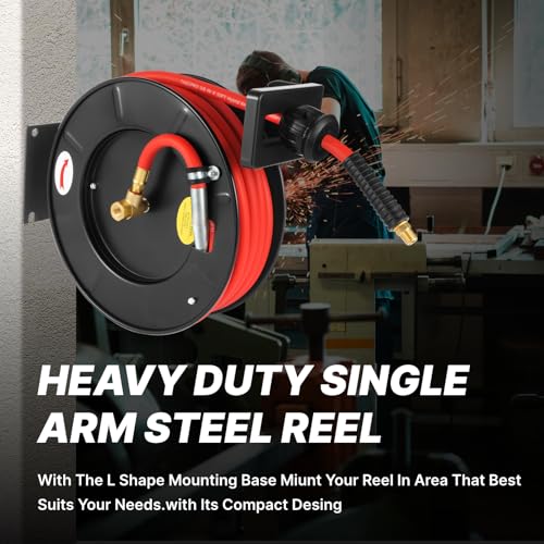 image for Txecpro Retractable Air Hose Reel, 3/8 IN x 50 FT Hybrid Air Hose Max 