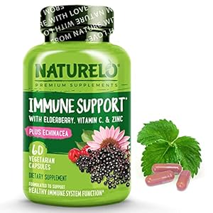 NATURELO Immune Support – Vitamin C, Elderberry, Zinc, Echinacea – Natural Immunity Boost w/Antioxidant, Herbal & Mineral Defense – 60 Vegan Capsules