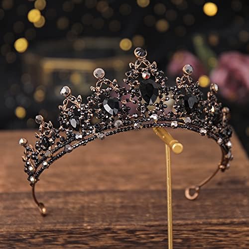 Vintage Girls Crystal Tiara Black Crown Women Carnival Headdress Princess Elf Headband Gift for Costume Wedding Prom Birthday Party Pageant Christmas Halloween Carnival Hair Accessories Baroque - Image 4