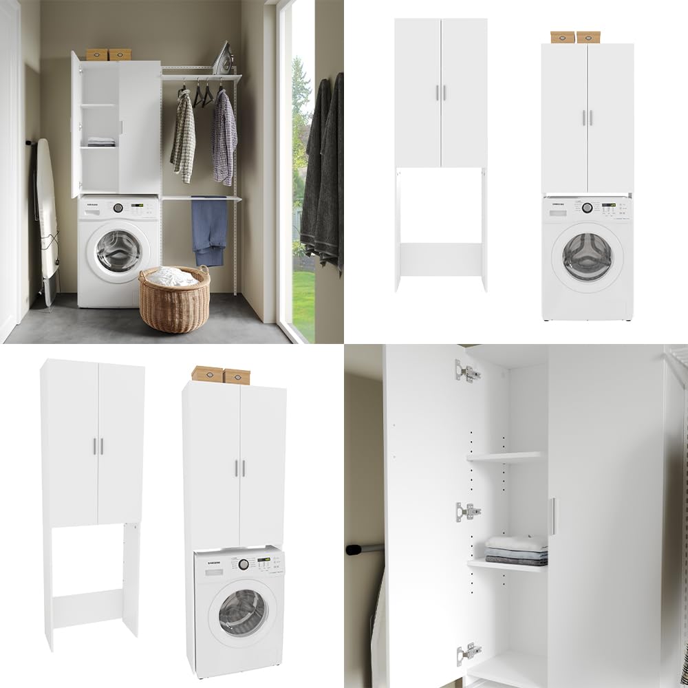 Vicco Mueble de Lavadora Martha, Blanco, 64 x 190 cm | con 2 puertas largas, para almacenar detergente y artículos de baño