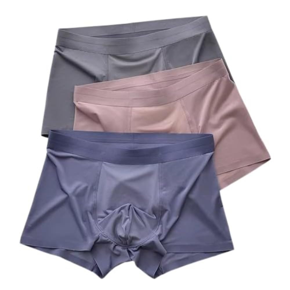 sm sales Men's Seamless Ice Silk Trunk Underwear Pack of 3 - Breathable Ultra-Thin Low Rise Stretch Boxer Briefs for Men (Multicolor)-picture-22