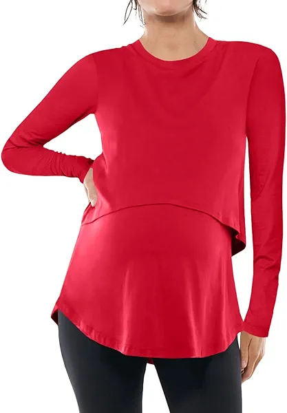 Women's Maternity Nursing Tops Casual Long Sleeve Double Layer Breastfeeding Shirts Pregnancy Clothes