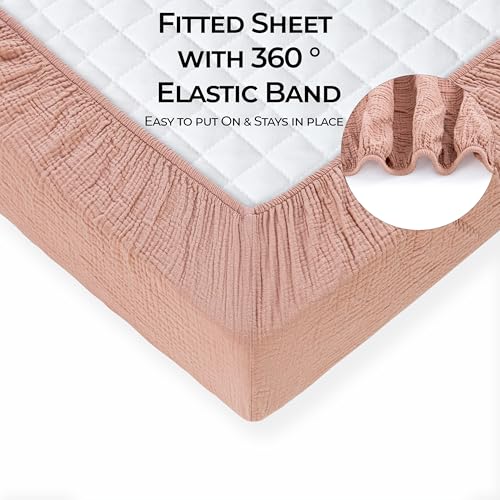 Image of Dreamology Mini Muslin Crib Sheet,2 Pack,100% Cotton Crib Sheets,Girl,Boy | Soft,Breathable,Pack and Play Sheets,Mini Crib Sheets fitted,Pack n Play Sheets Fitted,24x38 Mini Crib Sheet | Rose,Pink
