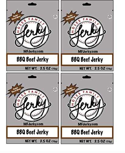 Moses Family Jerky, BBQ Beef Jerky, 2.5 Ounce (Pack of 4), Bite Sized Sliced Meat