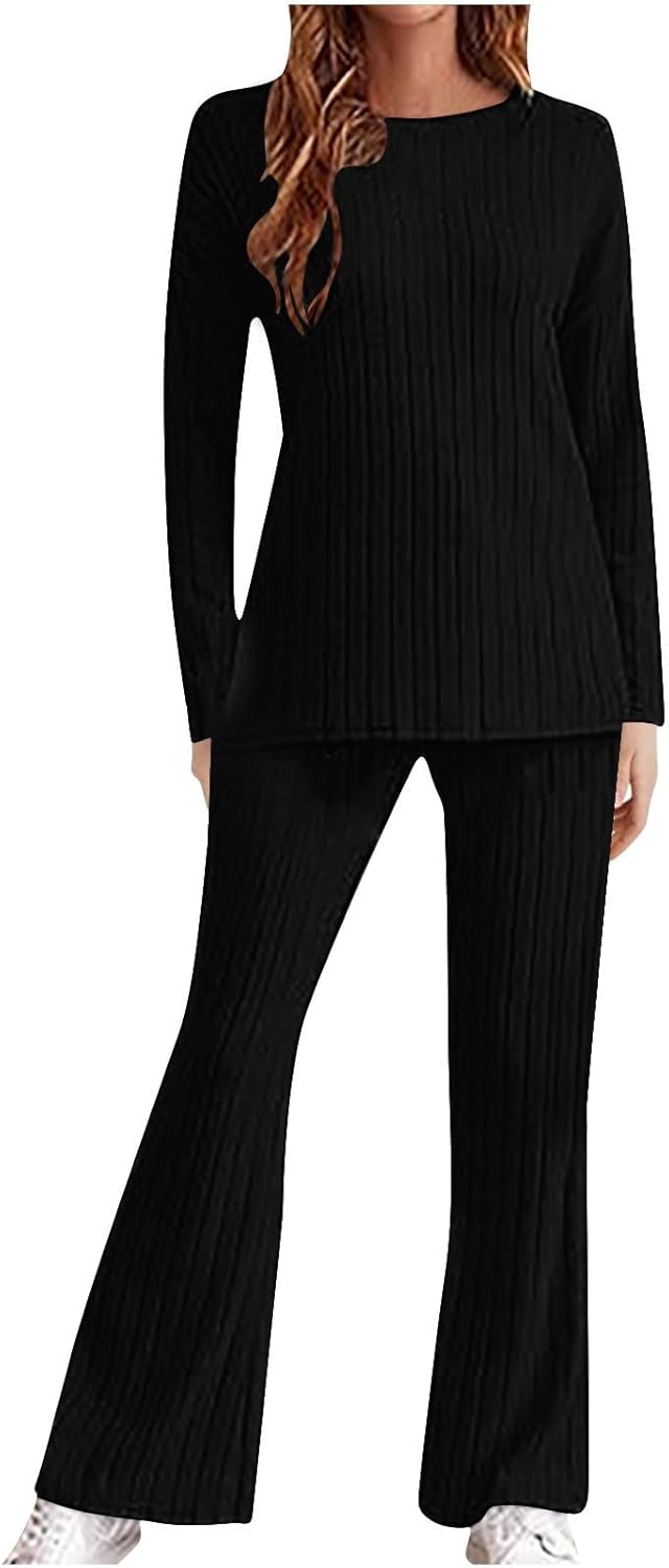 pnroktd 2 Piece Sets for Women Fall Knit Pajamas Outfit