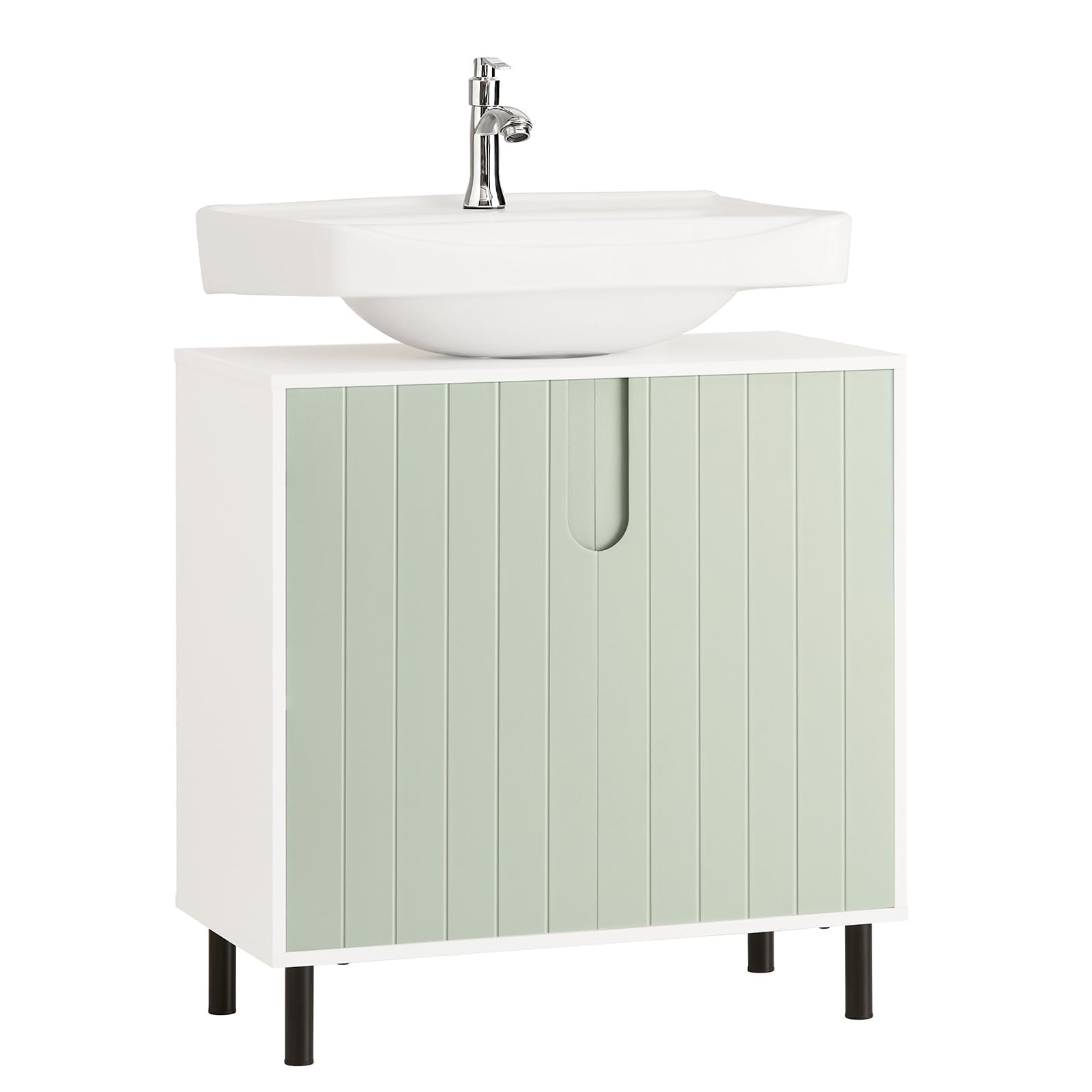 BZR159-W Waskast, Onderkast Voor Badkamer, Wasmand, Opbergkast M 4 Kleine Open Vakken En 1 Afneembare Wasmand