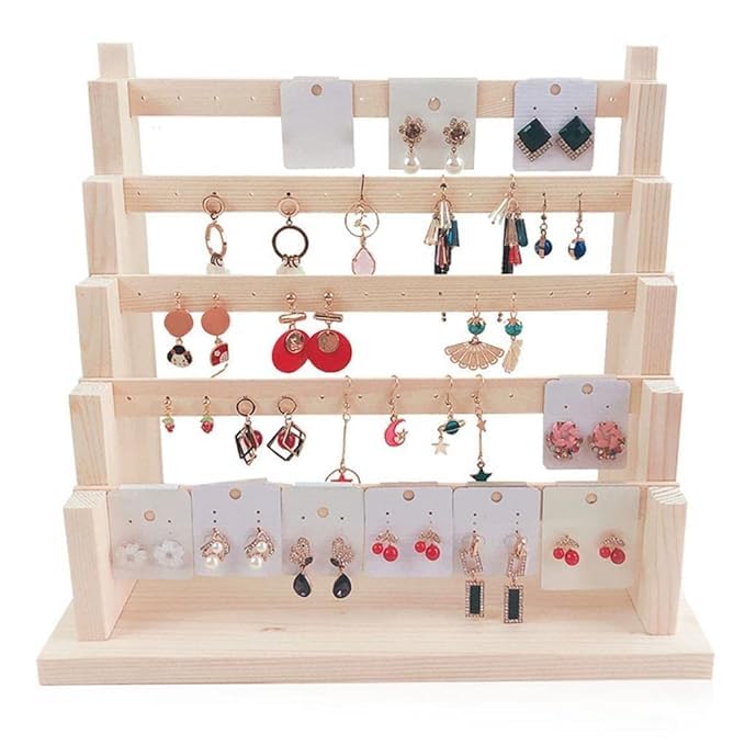 Image of 6 Step Earring Stand Wooden Jewelry Display Stand