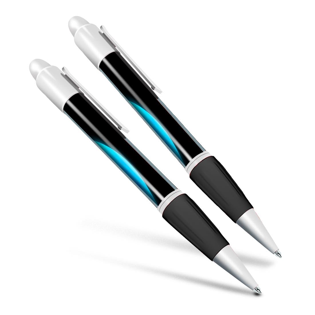 Set of 2 White Ballpoint Pens (Photo Insert) - Neptune The Ice Planet Solar System - Soft Feel Finger Grip #63214