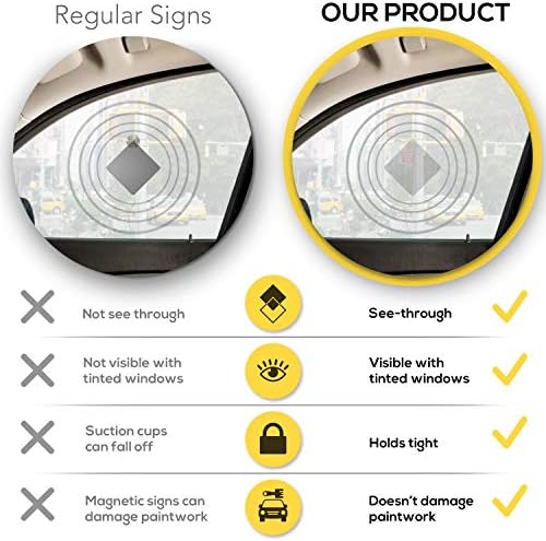 Baby On Board Sign For Car - Ideal Stickers - 4 Pack, 5" by 5" - Bright Yellow and SEE-THROUGH when Reversing - Best Safety Signs - No Need for Suction Cup or Magnets - Durable and Strong Adhesive