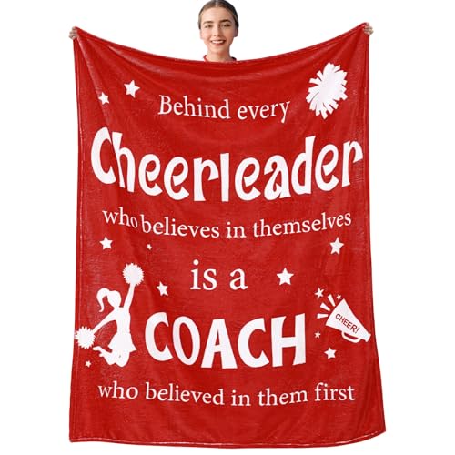Tingjoo Cheer Coach Gift for Women 40‘' x 50‘' Cheerleader Blanket Cheerleading Appreciation Gift Cheer Blanket for Birthday Graduation Retirement Sports Party(Red)