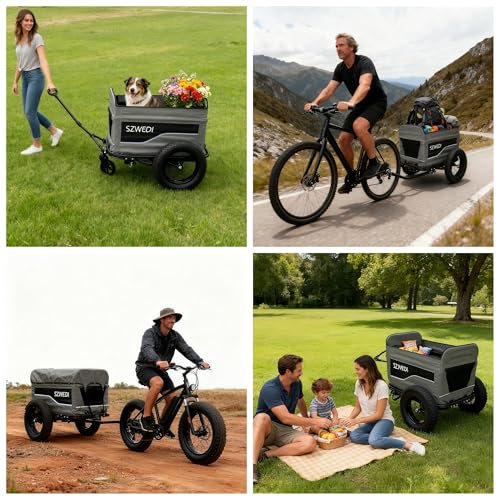 SZWEDI Bike Cargo Trailer&Hand Wagon,100 lbs Load Capacity, Heavy-Duty Bicycle Wagon Cart, Foldable Compact Storage & Quick Release with Universal Hitch, 16" Wheels by SZWEDI - Image 2