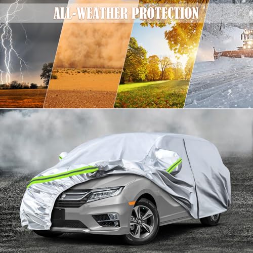 Image of Waterproof Car Covers Replace for 2005-2025 Honda Odyssey Minivan, 6 Layers Silver All Weather Custom-fit Car Cover with Zipper Door & Windproof Bands for Snow Rain Dust Hail Protection