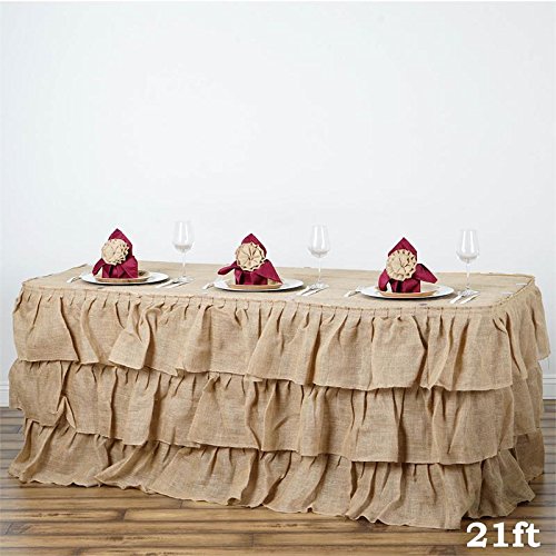 Balsa Circle 21 feet x 29-Inch Natural Brown 3 Tiers Ruffled Burlap Table Skirt Linens Wedding Party Event Decorations Kitchen Dining