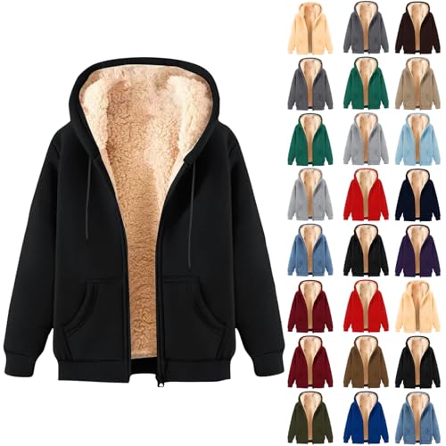 Mens Zip up Hoodie Warm Sherpa Thermal Winter Coats Long Sleeve Solid Hooded Sweatshirt Comfy Hooded Fleece Jacket